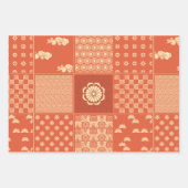 Japanische Mix Patchwork Coral Geschenkpapier Set (Vorderseite 2)