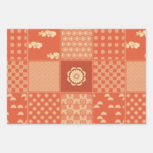 Japanische Mix Patchwork Coral Geschenkpapier Set (Vorderseite 2)