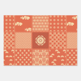 Japanische Mix Patchwork Coral Geschenkpapier Set