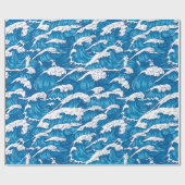 Japanische moderne Art Blue Wave Muster Geschenkpapier (Flach)