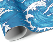 Japanische moderne Art Blue Wave Muster Geschenkpapier (Rolleneckpunkt)
