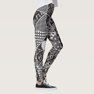 Japanische moderne Schwarz-weiße Patchwork-Muster  Leggings