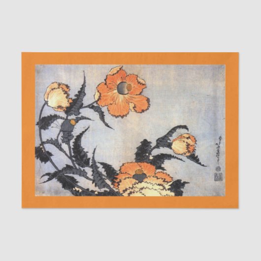 JAPANISCHE MOHNBLUMEN-DRUCK Seidenpapier ORANGE (Vorderseite)