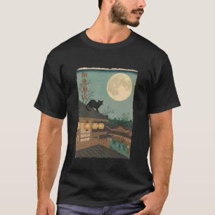 Japanische mondbeschienene Katzenkunst traditionel T-Shirt
