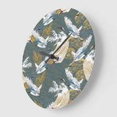 Japanische Muster für Vintage Kranvögel Große Wanduhr (Winkel)