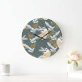 Japanische Muster für Vintage Kranvögel Große Wanduhr (Zuhause)