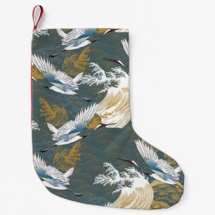 Japanische Muster für Vintage Kranvögel Kleiner Weihnachtsstrumpf