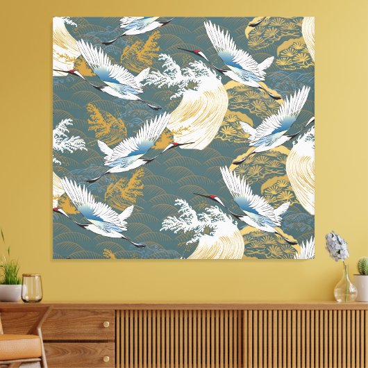Japanische Muster für Vintage Kranvögel Leinwanddruck (Insitu (Wohnzimmer))