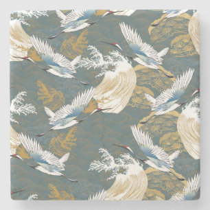 Japanische Muster für Vintage Kranvögel Steinuntersetzer