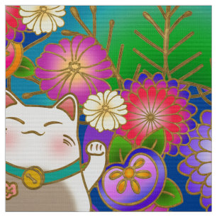 Japanische Mustergewebe mit glücklicher Katze Stoff