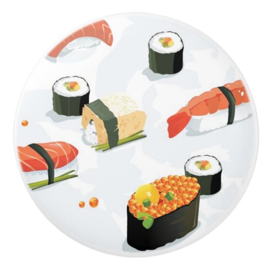 Japanische Nahrung: Sushi-Muster Keramikknauf (Vorderseite)