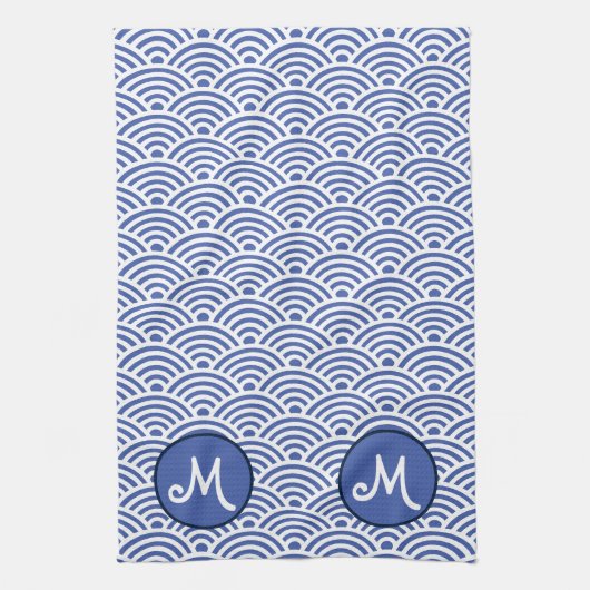 Japanische Nami Wave Muster und Monogram Geschirrtuch (Vertikal)