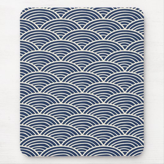 Japanische Navy Blue Ocean Waves Mousepad (Vorne)