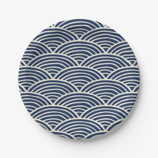 Japanische Navy Blue Ocean Waves Pappteller