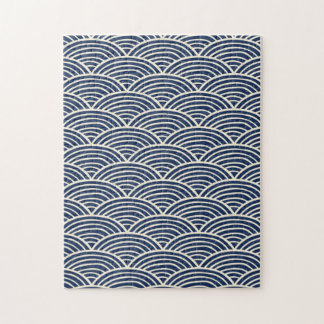 Japanische Navy Blue Ocean Waves Puzzle