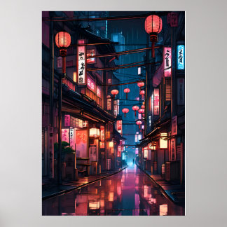 Japanische Neon Street Illustration Poster