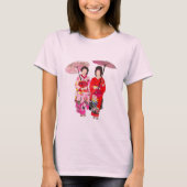 Japanische niedliche Geisha mit rosa Kimono T-Shirt (Vorderseite)