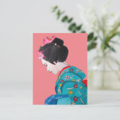 Japanische niedliche Geisha mit rosa Kirschblüte Postkarte (Stehend Vorderseite)