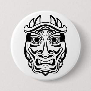 Japanische Oni-Maske Tribal-Dämon Line Art Button