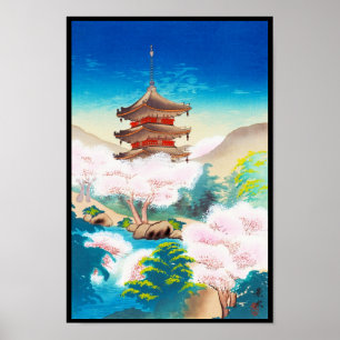 Japanische orientalische Landschaft Keisui Pagode Poster