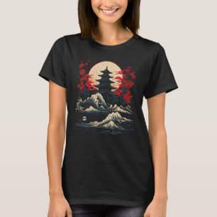 Japanische Pagoda Sunset Cherry Blossom Kunst T-Shirt