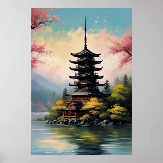Japanische Pagode auf der Rocky Shore Poster (Vorne)