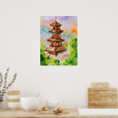 Japanische Pagode im Herbst Poster (Küche)