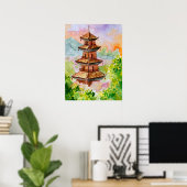 Japanische Pagode im Herbst Poster (Heimbüro)