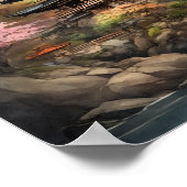 Japanische Pagode Nähe Wasserfall Poster (Ecke)