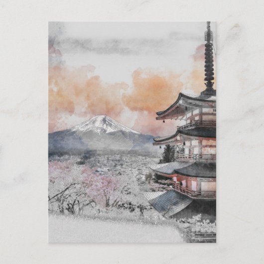 Japanische Pagode und Fuji Postkarte (Vorderseite)