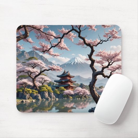 Japanische Pagoden und Kirschblüten Mousepad (Mit Mouse)