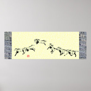 Japanische Pferde Samurai Art Reittier sumi Poster