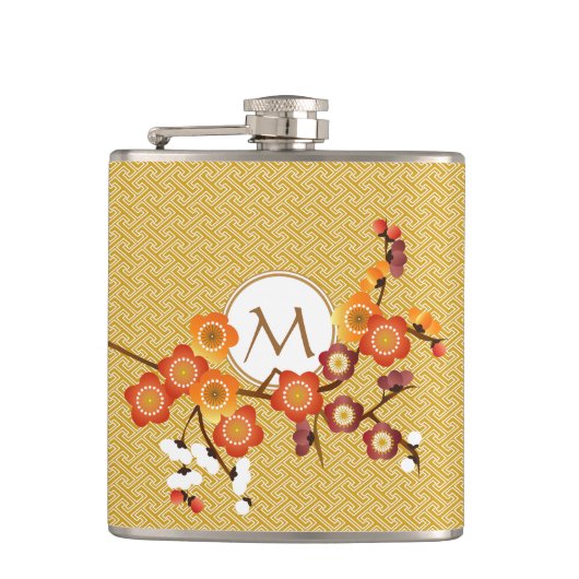 Japanische Pflaume blüht geometrische das Flachmann (Vorderseite)