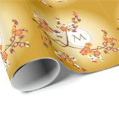 Japanische Pflaume blüht Mond-Goldorange Geschenkpapier (Rolleneckpunkt)