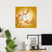Japanische Pflaumenblüten Moon Gold Orange Red Bra Poster (Heimbüro)