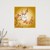 Japanische Pflaumenblüten Moon Gold Orange Red Bra Poster (Küche)