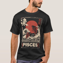 Japanische Pisces Zodiac | Red Sun Twin Fish T-Shirt