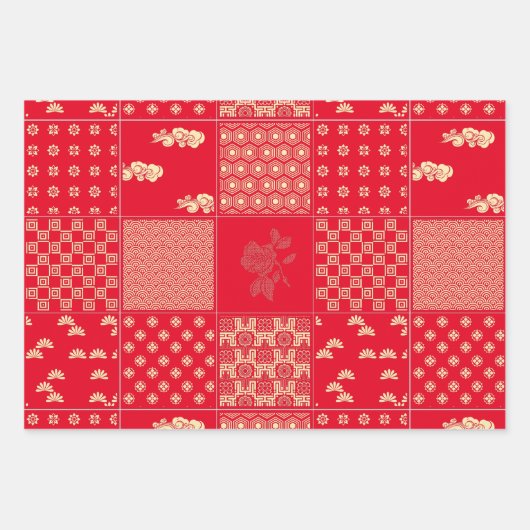 Japanische PixelArt-Blume-Mix-Muster Geschenkpapier Set (Vorderseite 2)