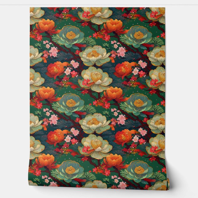 Japanische Ponys auf Smaragd Tapete (Abrollen)