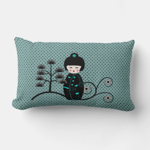 Japanische Puppe Black und Blue Polka Dot Lendenkissen