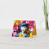Japanische Puppe mit Peonies Origami 3HGC Karte (Vorderseite)