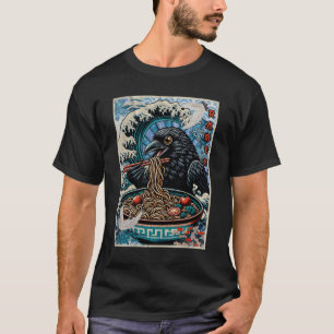 Japanische Ramen Crow essen Nudeln mit Waves Anim T-Shirt