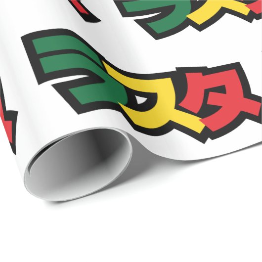 Japanische Rasta ラ タ grün, Gold und Rot Geschenkpapier (Rolleneckpunkt)