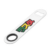 Japanische Rasta ラ タ grün, Gold und Rot Speed Flaschenöffner (Rückseite Schrägansicht)