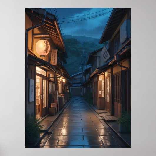 Japanische Regenstraße Street Art Poster (Vorne)