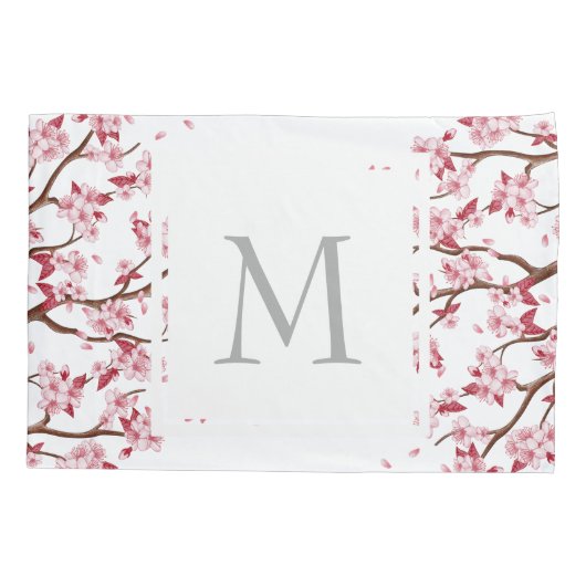 Japanische Rosa Kirschblüten - Mit Monogramm Kissenbezug (Rückseite)