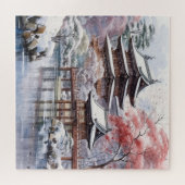 Japanische Rosa Sakura Architektur Puzzle (Horizontal)