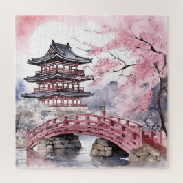 Japanische Rosa Sakura Architektur Puzzle