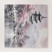 Japanische Rosa Sakura Architektur Puzzle (Horizontal)