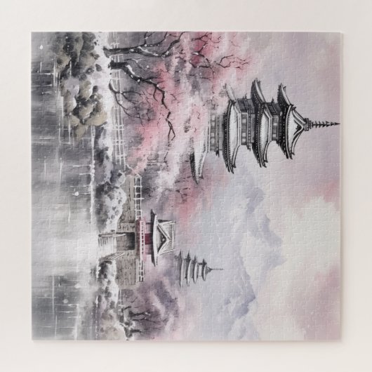 Japanische Rosa Sakura Architektur Puzzle (Horizontal)